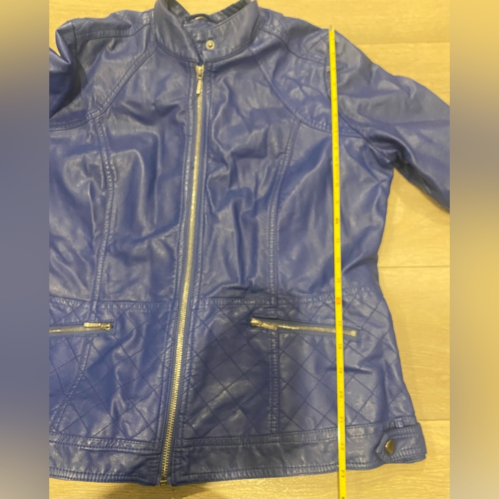 Reitmans Blue Faux Leather Moto Jacket Size Large Biker Style Zip Up - Picture 10 of 13